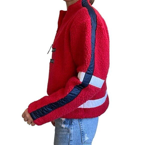 Vintage 90s Womens Tommy Hilfiger Red Retro Fleece Cropped Sweatshirt Sz L - Picture 7 of 10